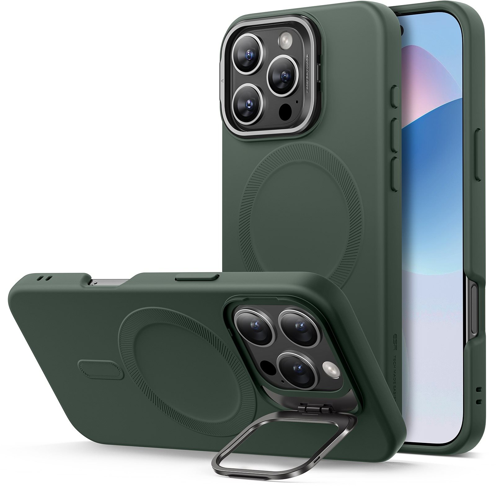 ESR Cloud Soft Case with Stash Stand (HaloLock), Compatible with iPhone 16 Pro, Green