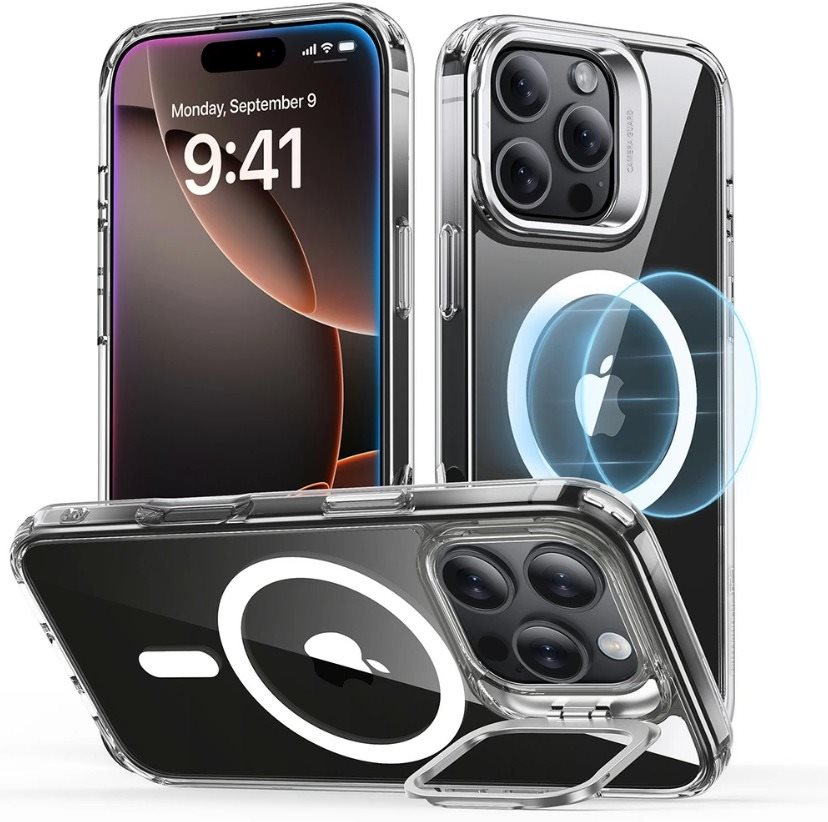 ESR Classic Hybrid Case with Stash Stand (HaloLock), Compatible with iPhone 16 Pro, Clear