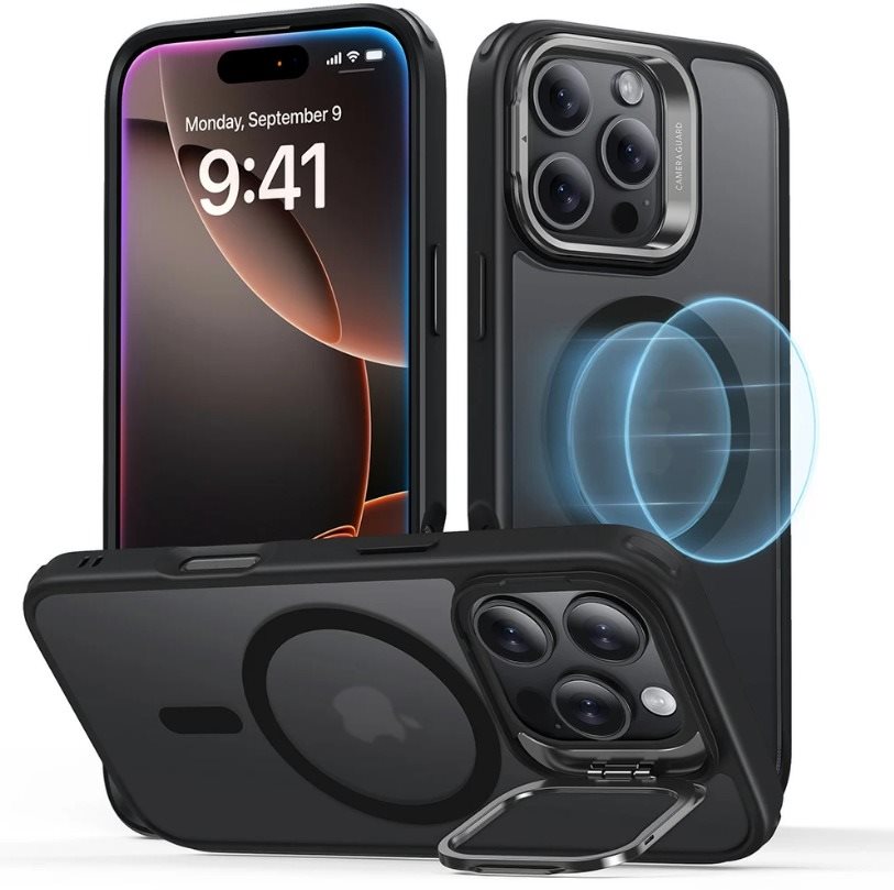 ESR Classic Hybrid Case with Stash Stand (HaloLock), Compatible with iPhone 16 Pro, Frosted Black