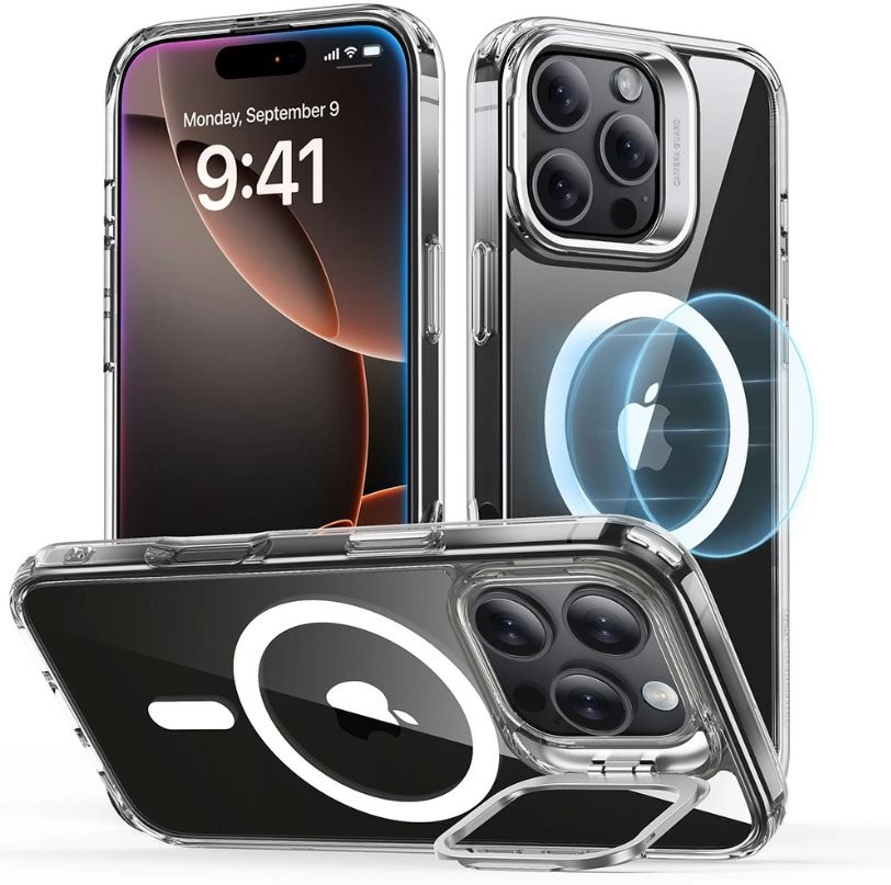 ESR Classic Hybrid Case with Stash Stand (HaloLock), Compatible with iPhone 16 Pro Max, Clear