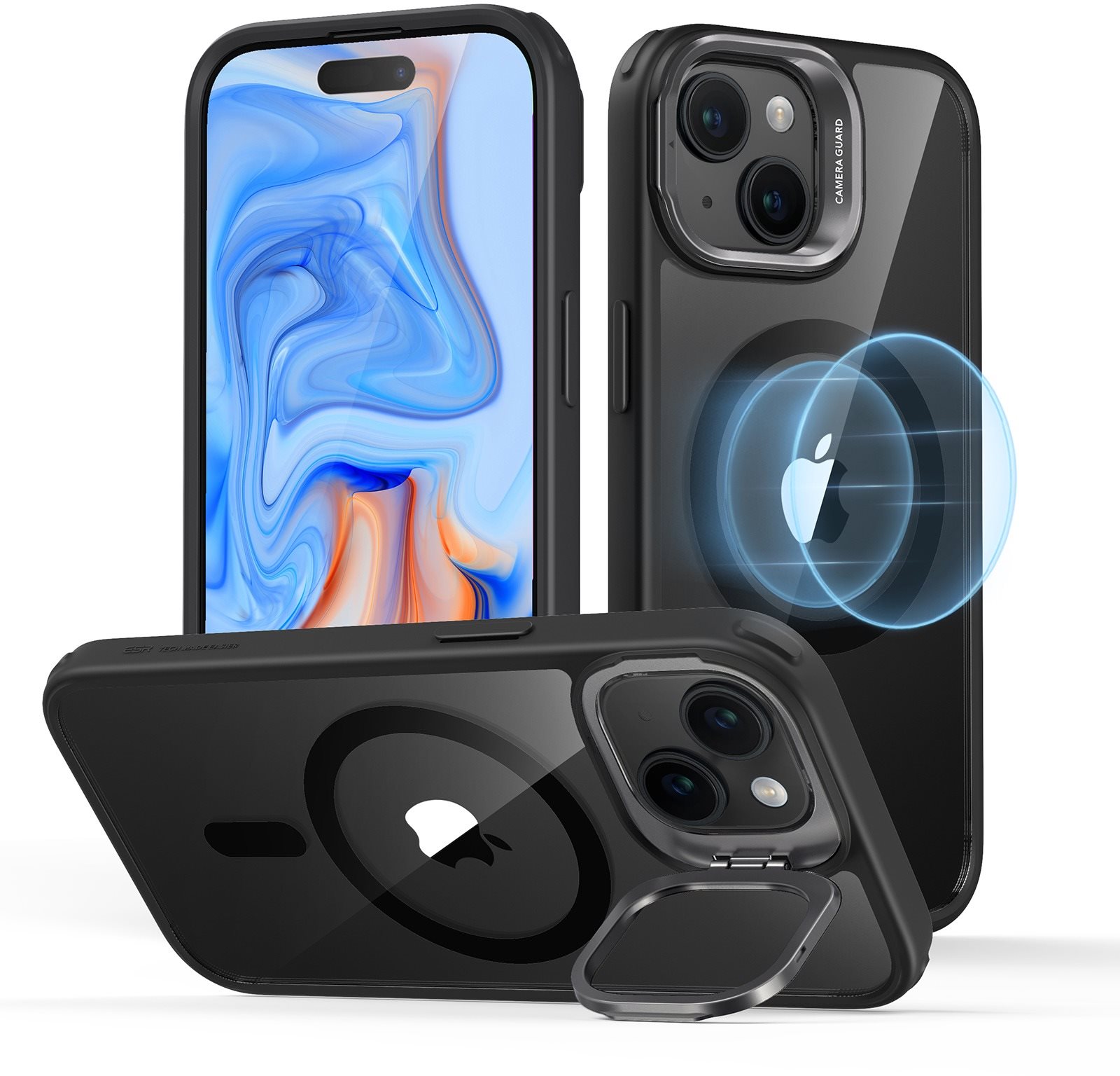 ESR Classic Hybrid Case with Stash Stand (HaloLock), Compatible with iPhone 15 Plus, Clear Black