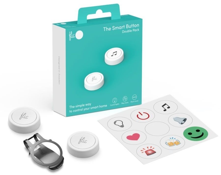 Flic 2 – 2× smart Bluetooth tlačidlo, kovový klip, nálepky