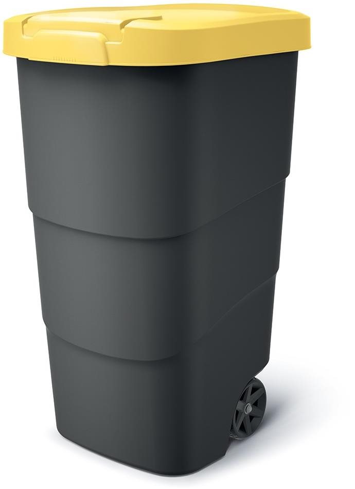 PROSPERPLAST Smetná nádoba s odolnými kolieskami Wheeler, antracit so žltým vekom 110 l