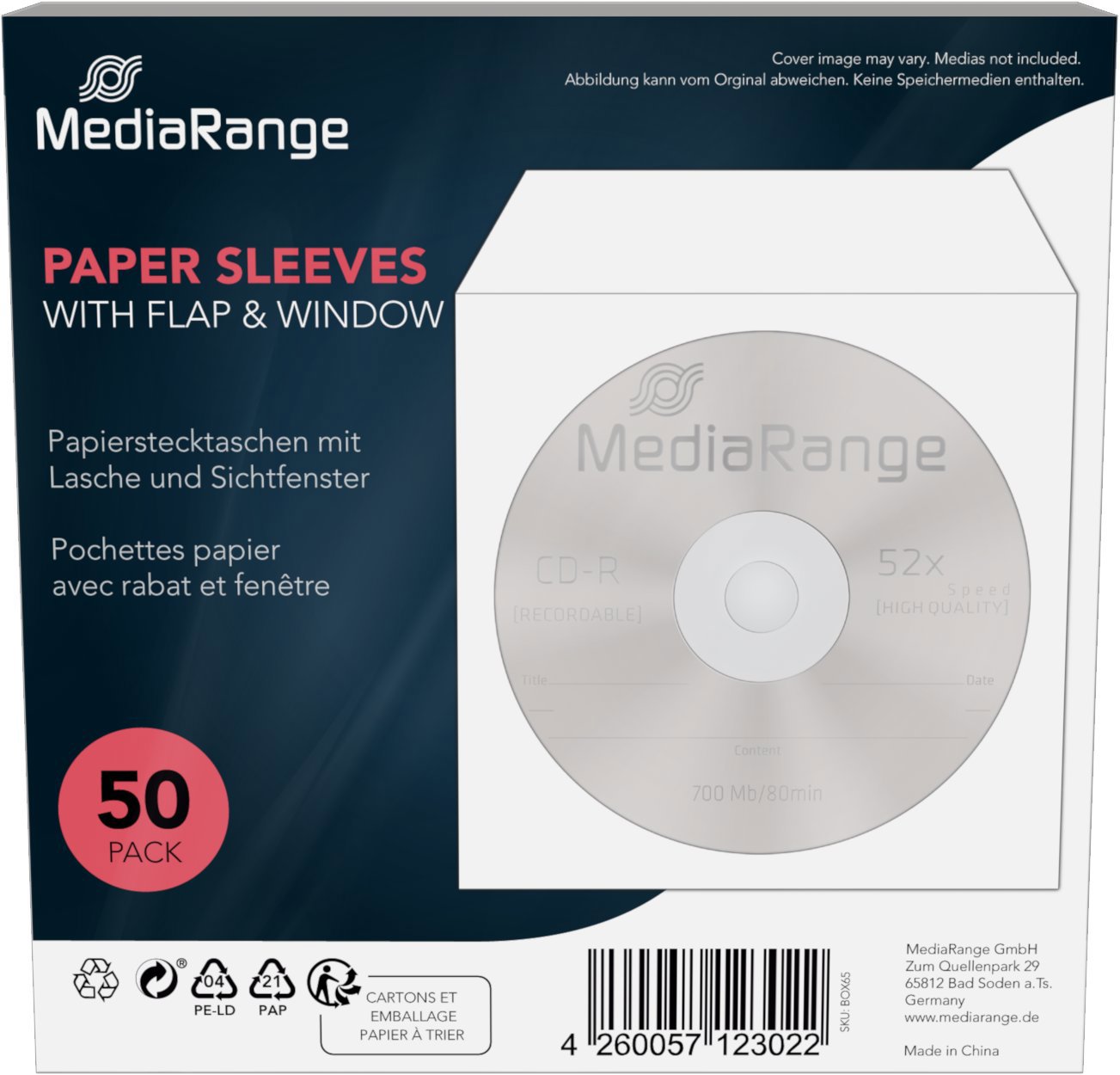 MEDIARANGE papierová obálka s chlopňou a okienkom, 50 ks