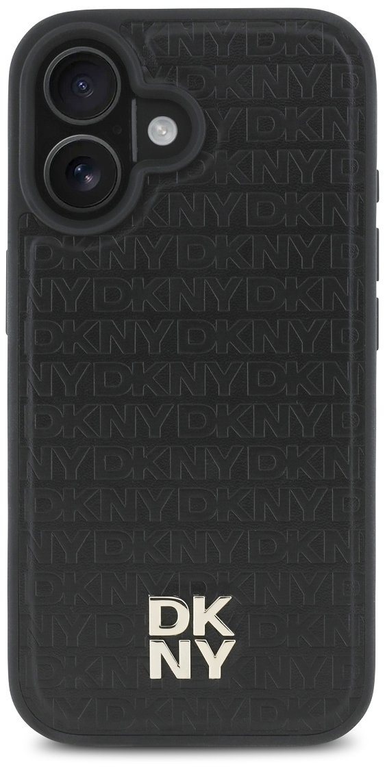 DKNY PU Leather Repeat Pattern Stack Logo MagSafe Zadný Kryt na iPhone 16 Black