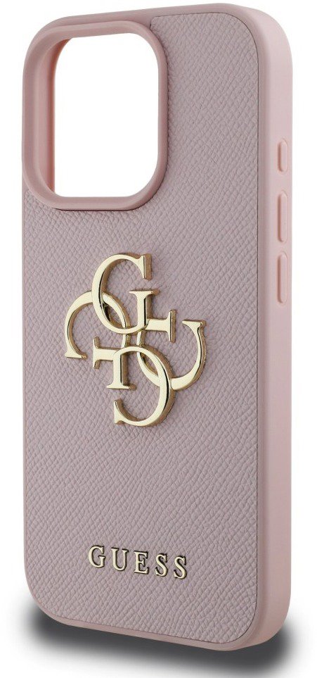 Guess PU Grained 4G Metal Logo Zadný Kryt na iPhone 16 Pro Pink