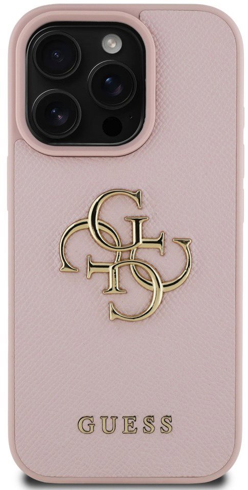 Guess PU Grained 4G Metal Logo Zadný Kryt na iPhone 16 Pro Max Pink