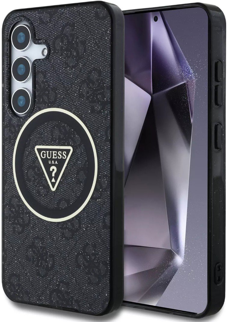 Guess IML 4G Glitter and Triangle Logo MagSafe Zadný Kryt pre Samsung Galaxy S25+ Black