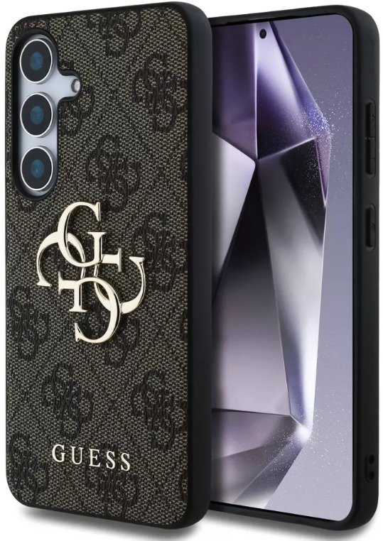 Guess PU 4G Metal Logo Zadný Kryt pre Samsung Galaxy S25 Brown