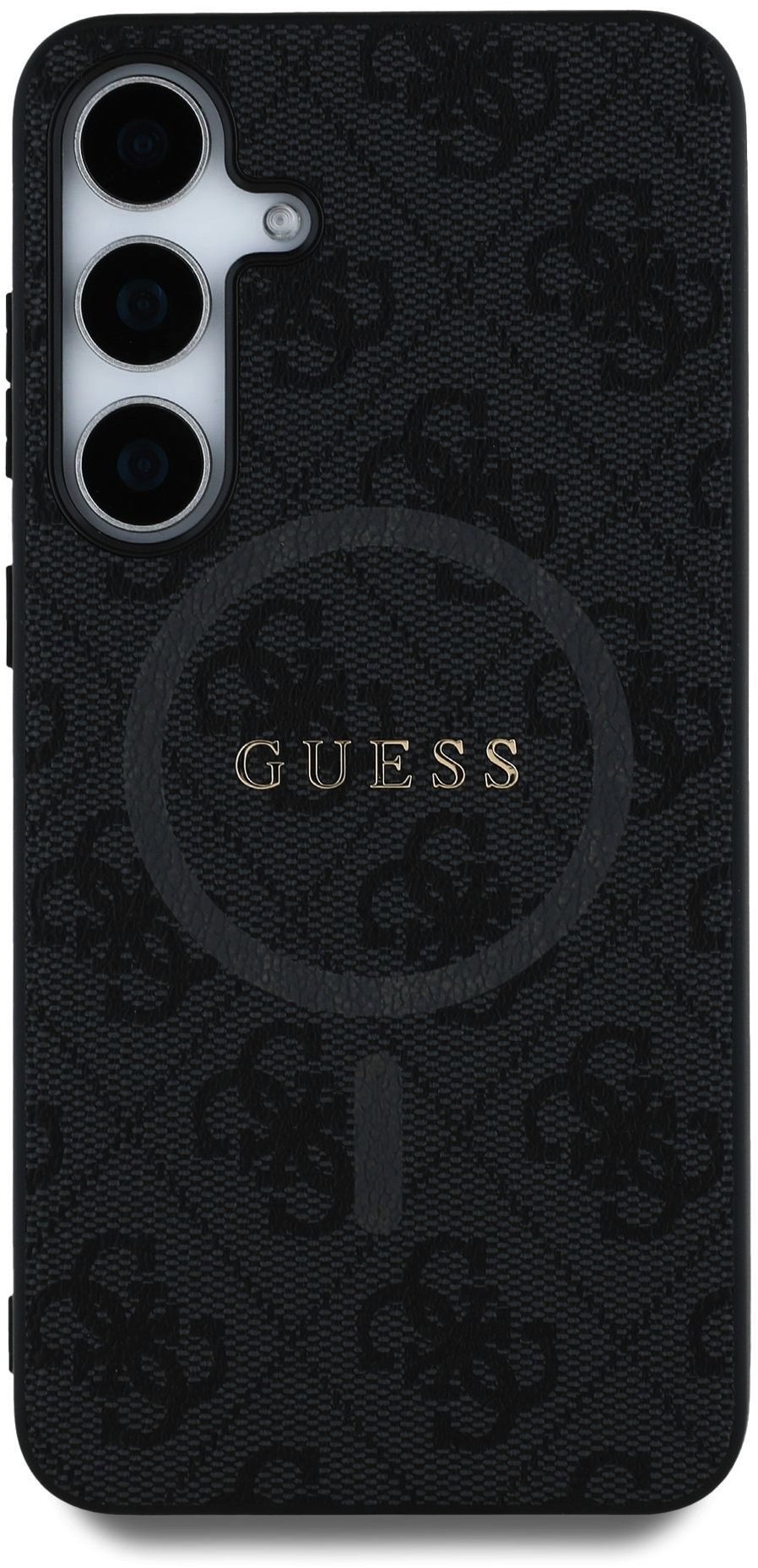 Guess PU Leather 4G Colored Ring MagSafe Zadný Kryt pre Samsung Galaxy S25 Black