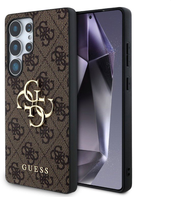 Guess PU 4G Metal Logo Zadný Kryt pre Samsung Galaxy S25 Ultra Brown