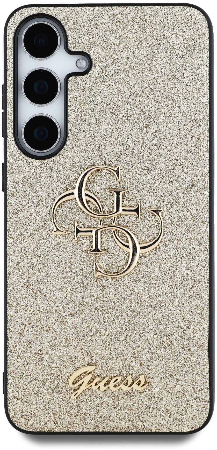 Guess PU Fixed Glitter 4G Metal Logo Zadný Kryt pre Samsung Galaxy S25 Gold