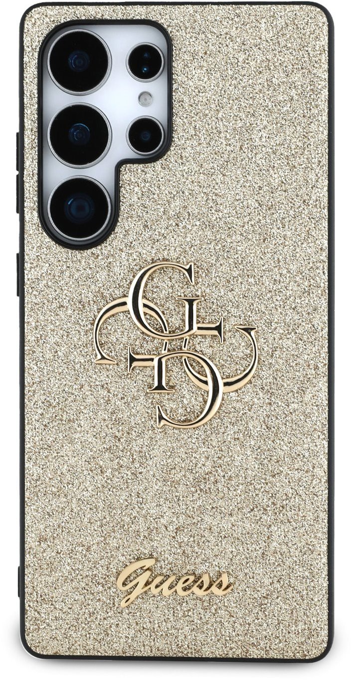 Guess PU Fixed Glitter 4G Metal Logo Zadný Kryt pre Samsung Galaxy S25 Ultra Gold