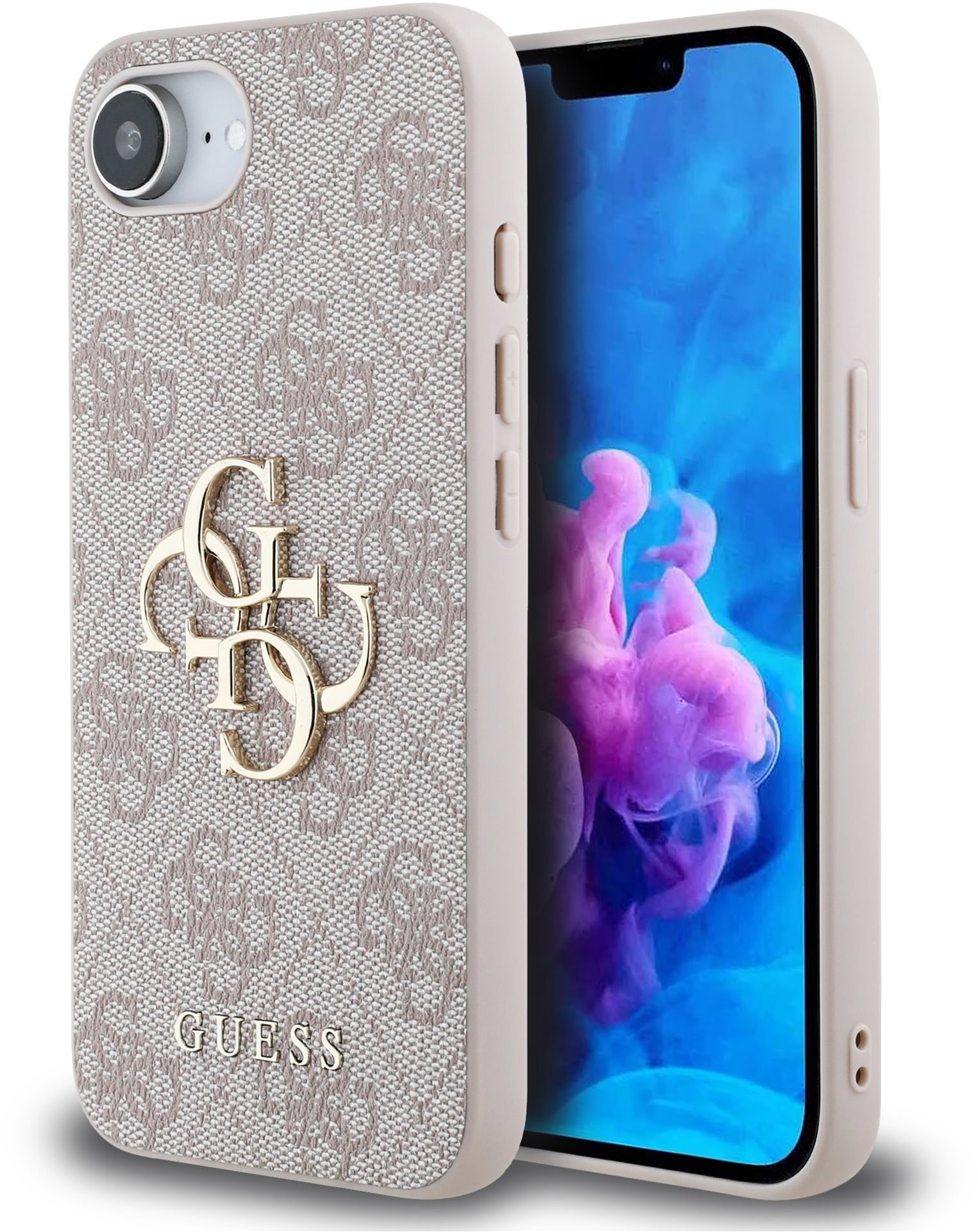 Guess PU 4G Metal Logo Zadný Kryt na iPhone 16e Pink