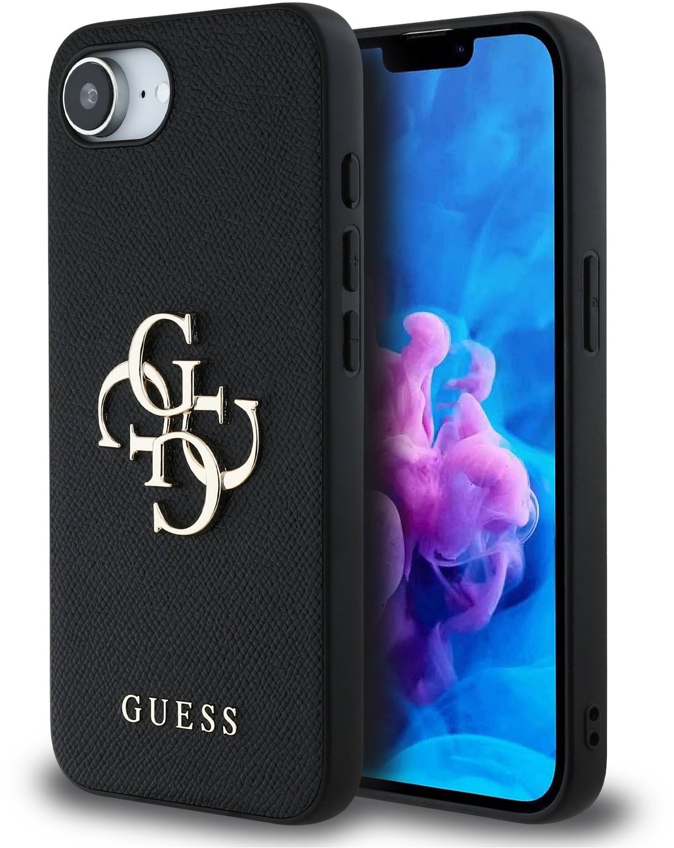 Guess PU Grained 4G Metal Logo Zadný Kryt na iPhone 16e Black
