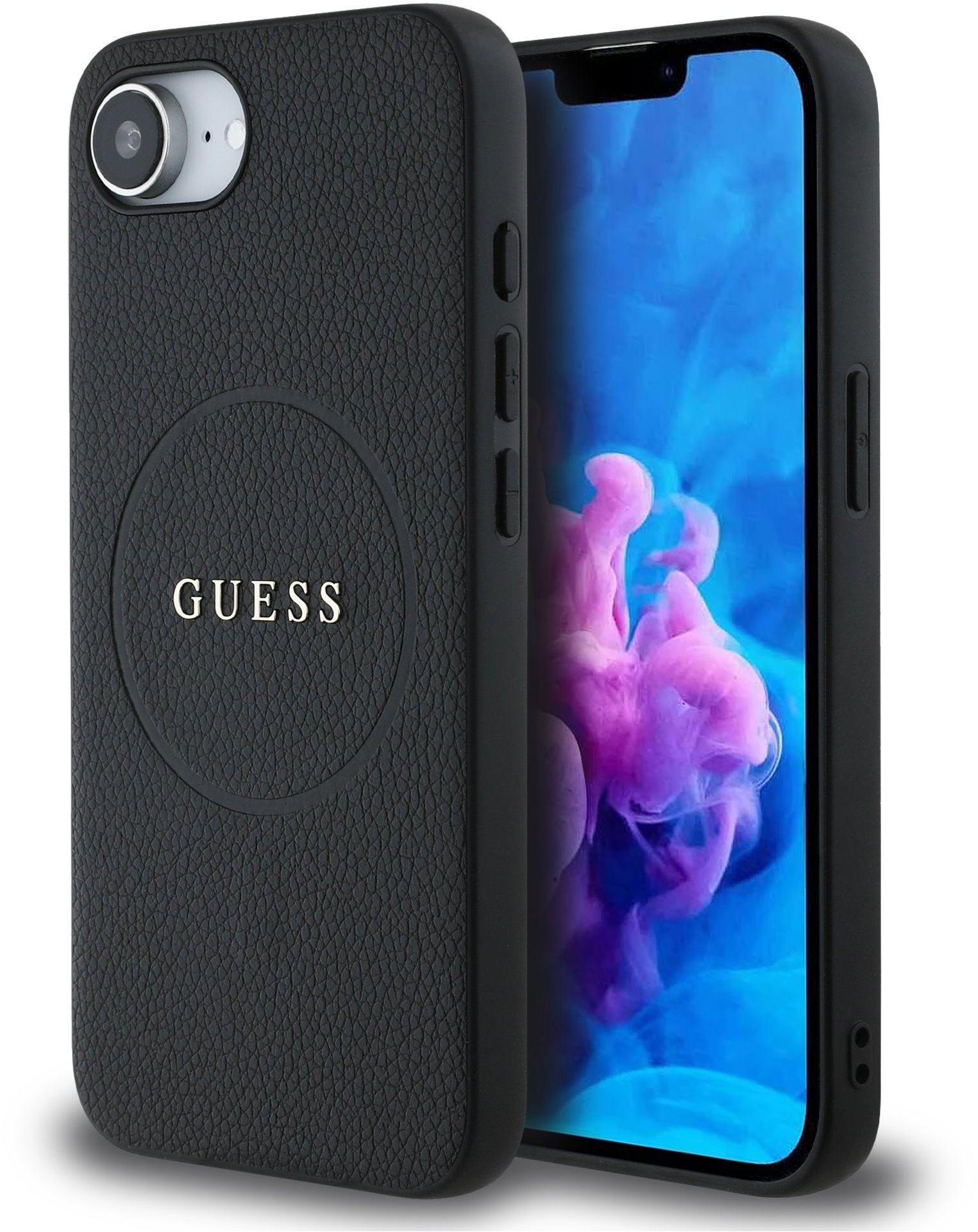 Guess PU Grained Classic Logo MagSafe Zadný Kryt na iPhone 16e Black