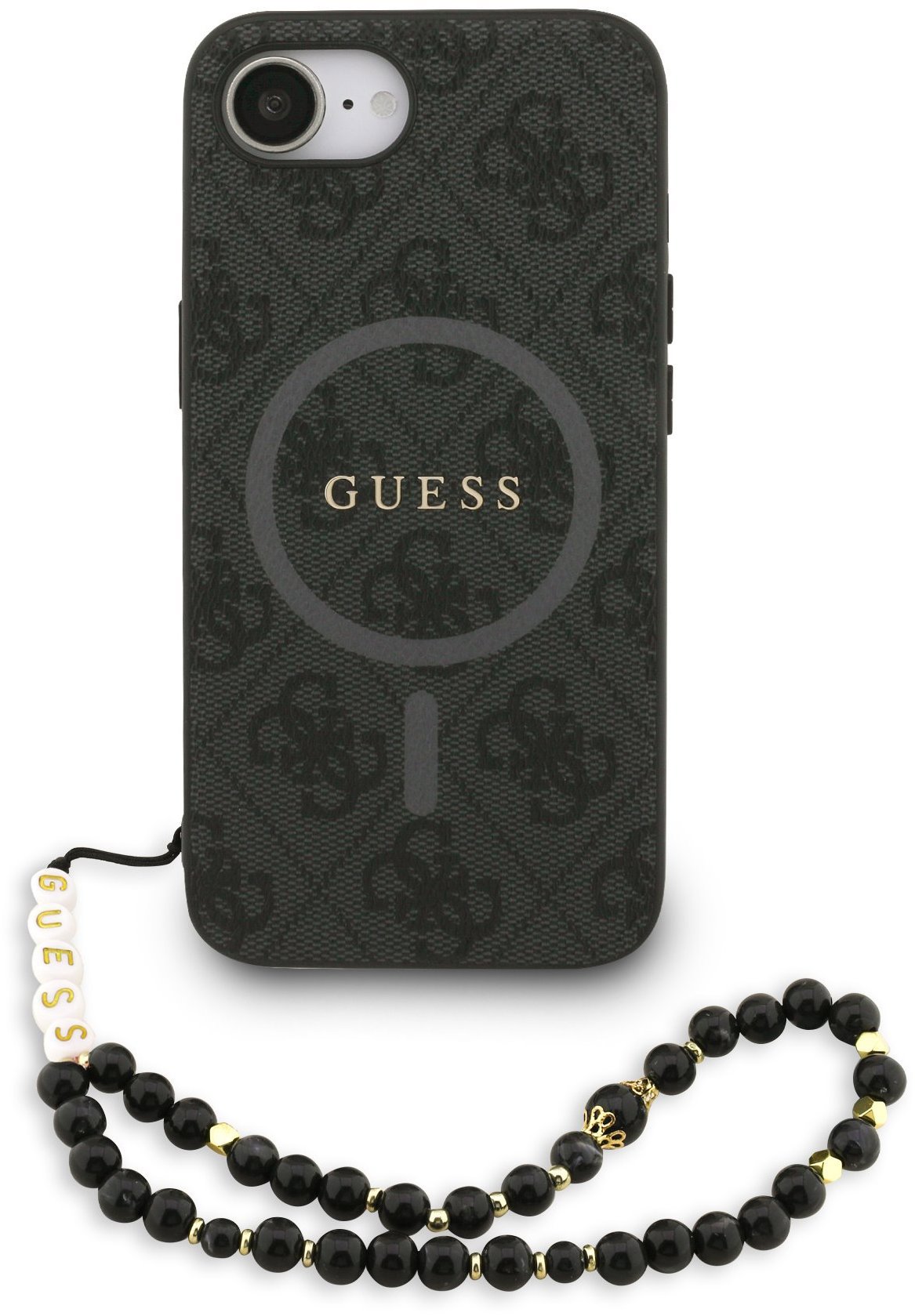 Guess PU Leather 4G Colored Ring Strap MagSafe Zadný Kryt pre iPhone 16e Black