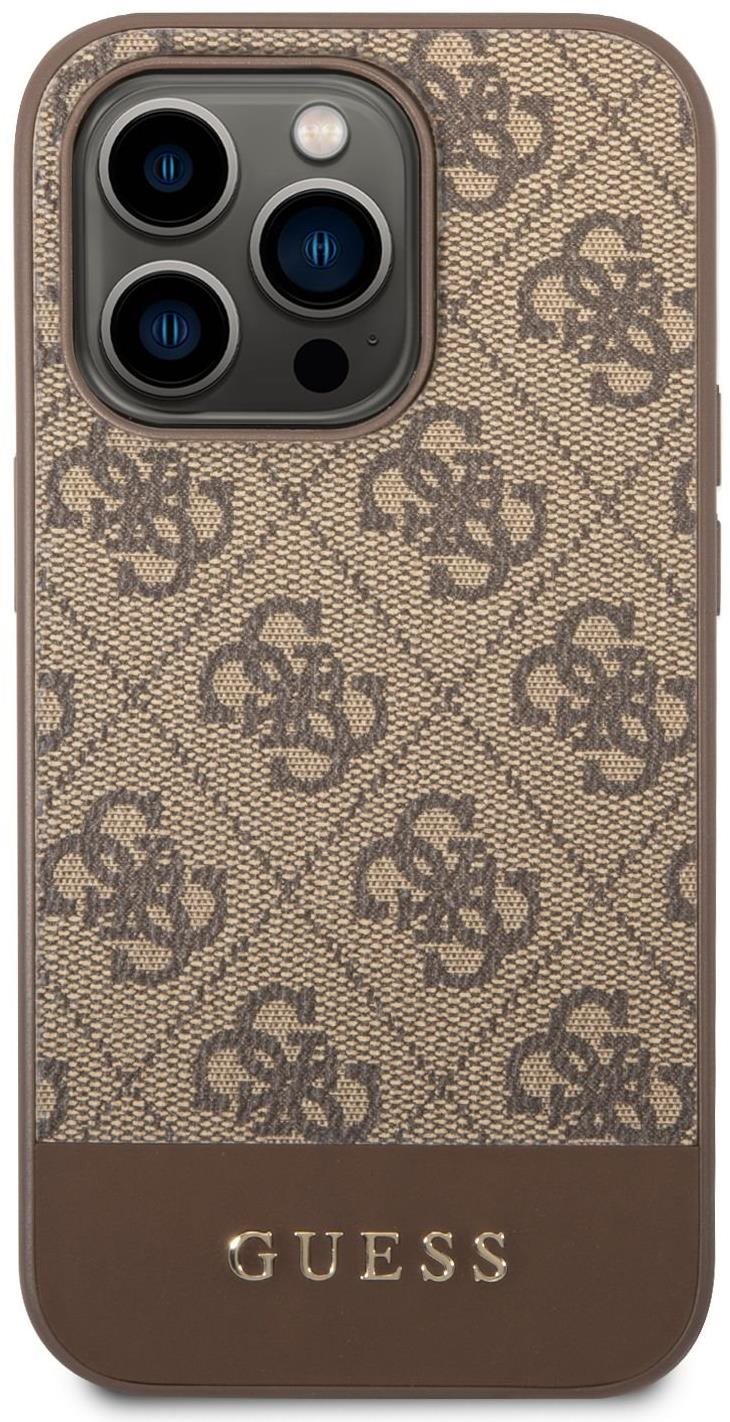 Guess 4G Stripe Zadný Kryt pre iPhone 14 Pro Brown