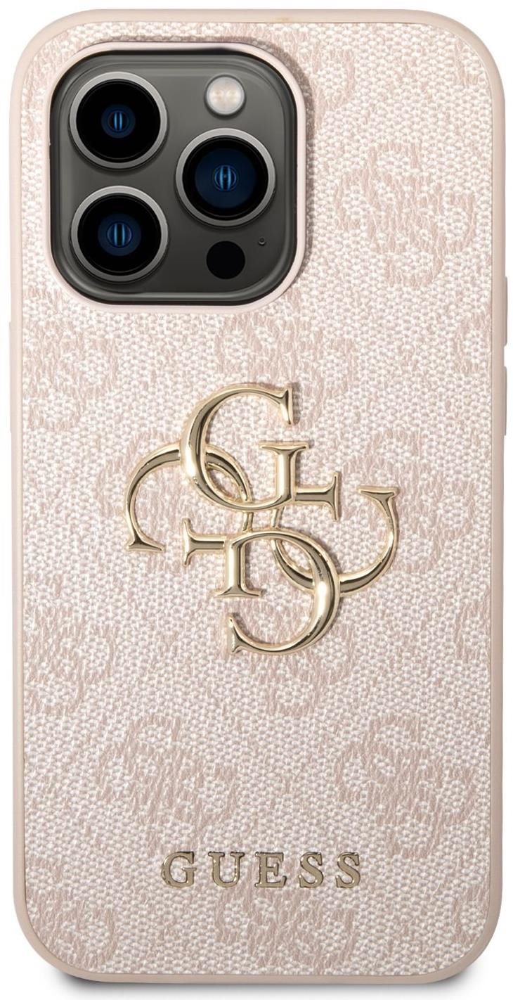 Guess PU 4G Metal Logo Zadný Kryt pre iPhone 14 Pro Pink