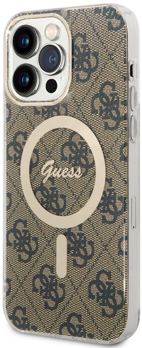 Guess 4G IML MagSafe Kompatibilný Zadný Kryt na iPhone 14 Pro Max Brown