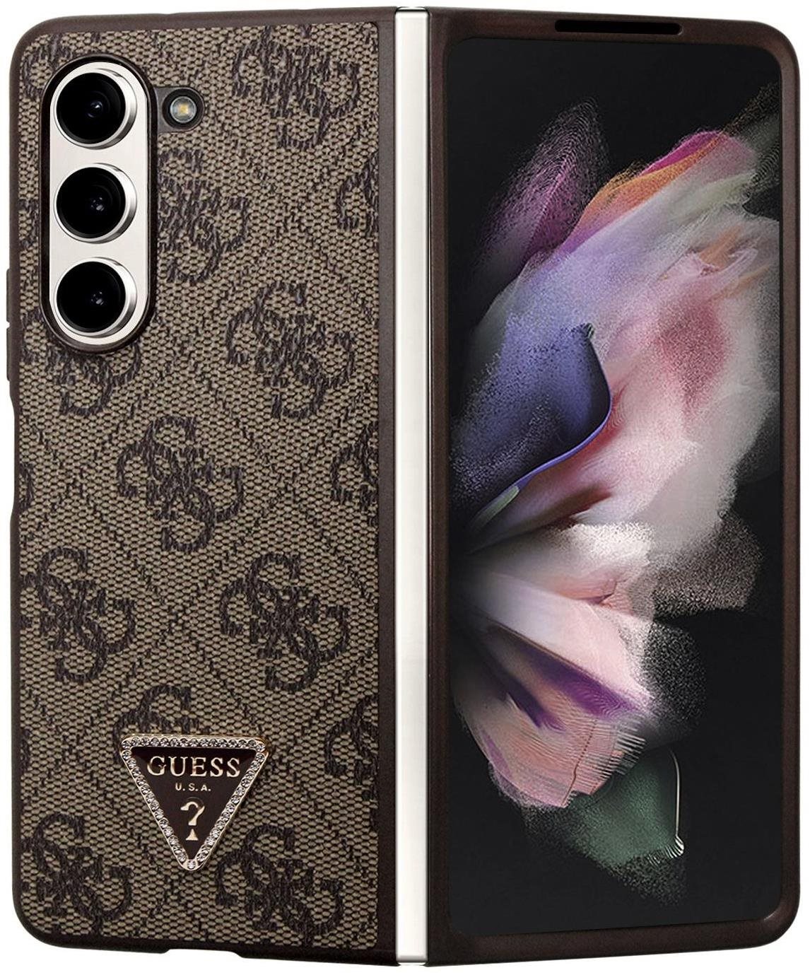Guess 4G PU Leather Triangle Zadný kryt na Samsung Galaxy Z Fold 5 Brown