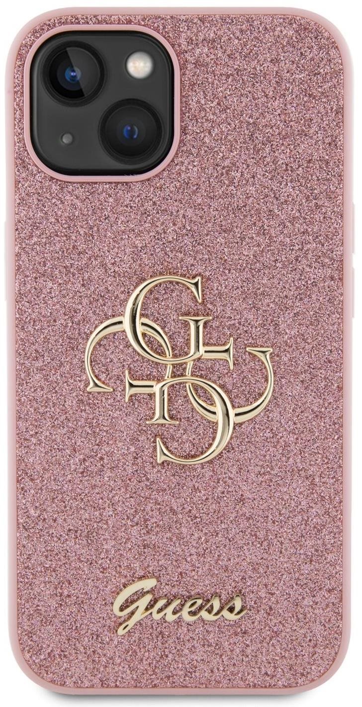 Guess PU Fixed Glitter 4G Metal Logo Zadný Kryt na iPhone 13 Pink