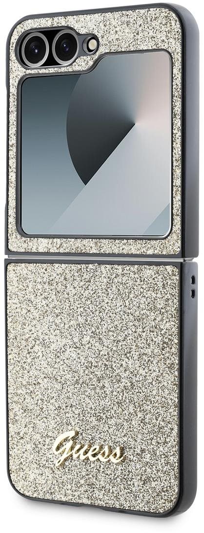 Guess PC/TPU Glitter Flakes Metal Logo Zadný Kryt na Samsung Galaxy Z Flip6 Gold