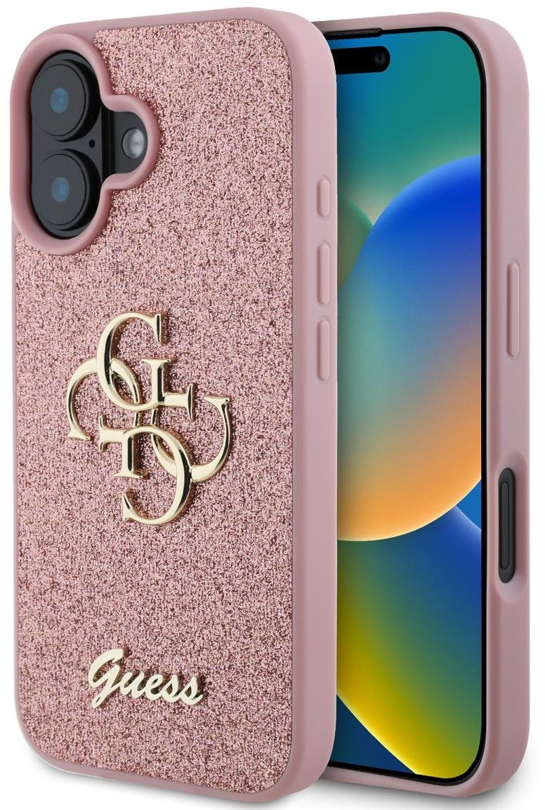 Guess PU Fixed Glitter 4G Metal Logo Zadný Kryt pre iPhone 16 Pink
