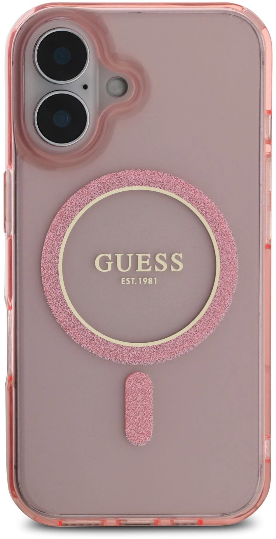 Guess IML Glitter Ring MagSafe Zadný Kryt na iPhone 16 Pink