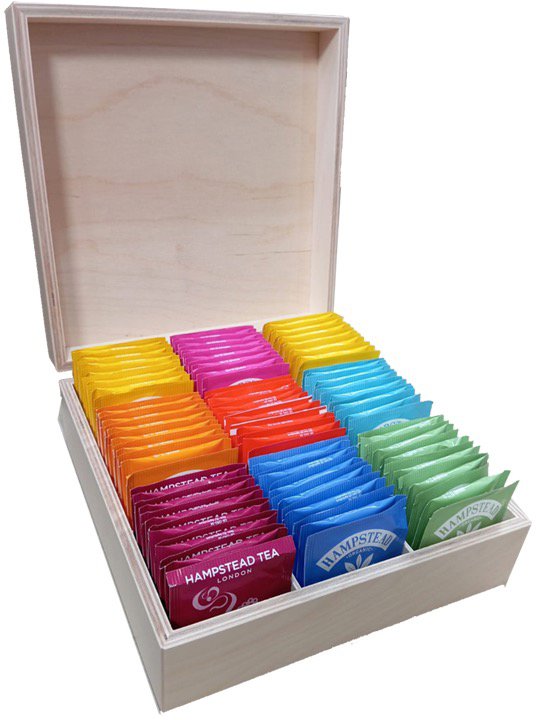 Hampstead Tea Mix vreckových čajov 117 ks 9 druhov, ružová drevená kazeta