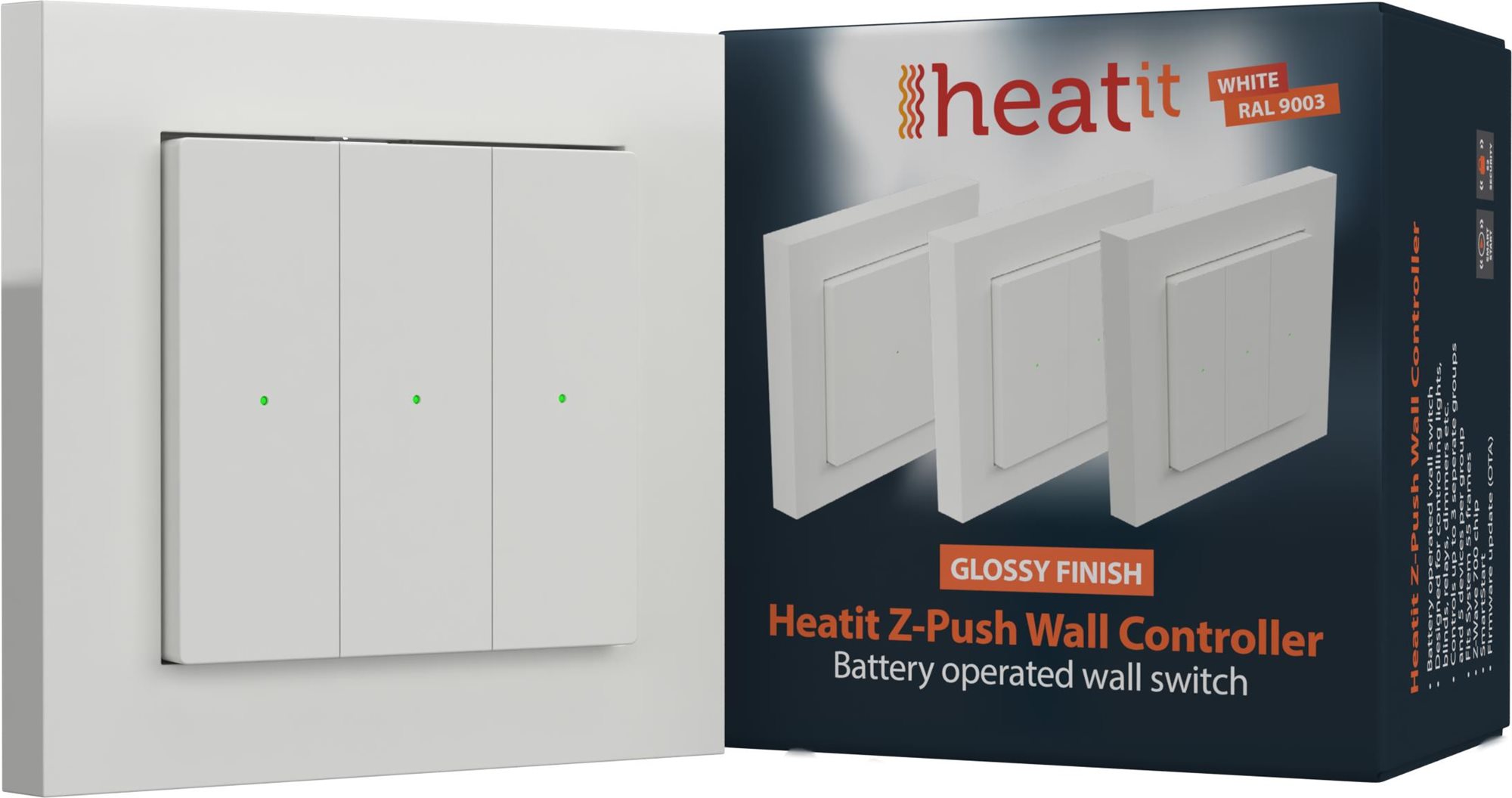 HEATIT Z-Push Wall Controller White RAL 9003 LESKLÁ