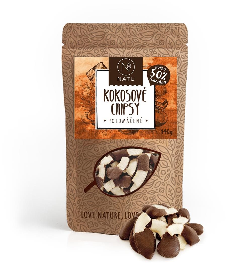 Natu Kokosové chipsy polomáčané 50 % horká čokoláda 140 g