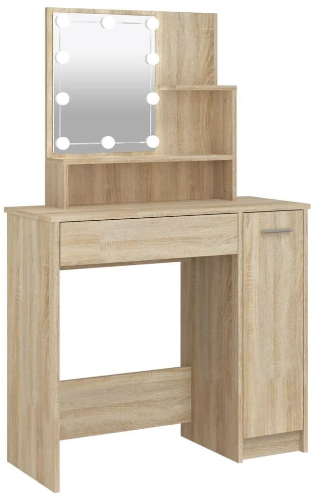 Shumee Toaletný stolík s LED dub sonoma 86,5 × 35 × 136 cm