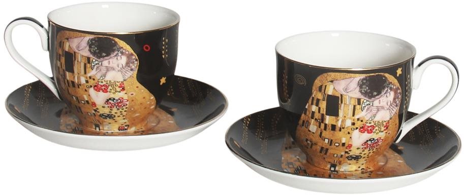 Home Elements hrnček 270 ml s podšálkou, 2 kusy, Klimt, Bozk tmavý