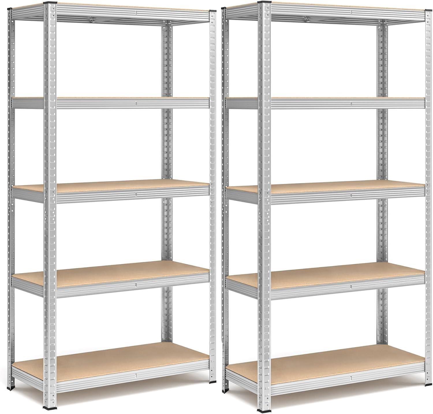 Songmics Regál policový 2 ks, skladovací, 5 políc, 40 × 90 × 180 cm, strieborný