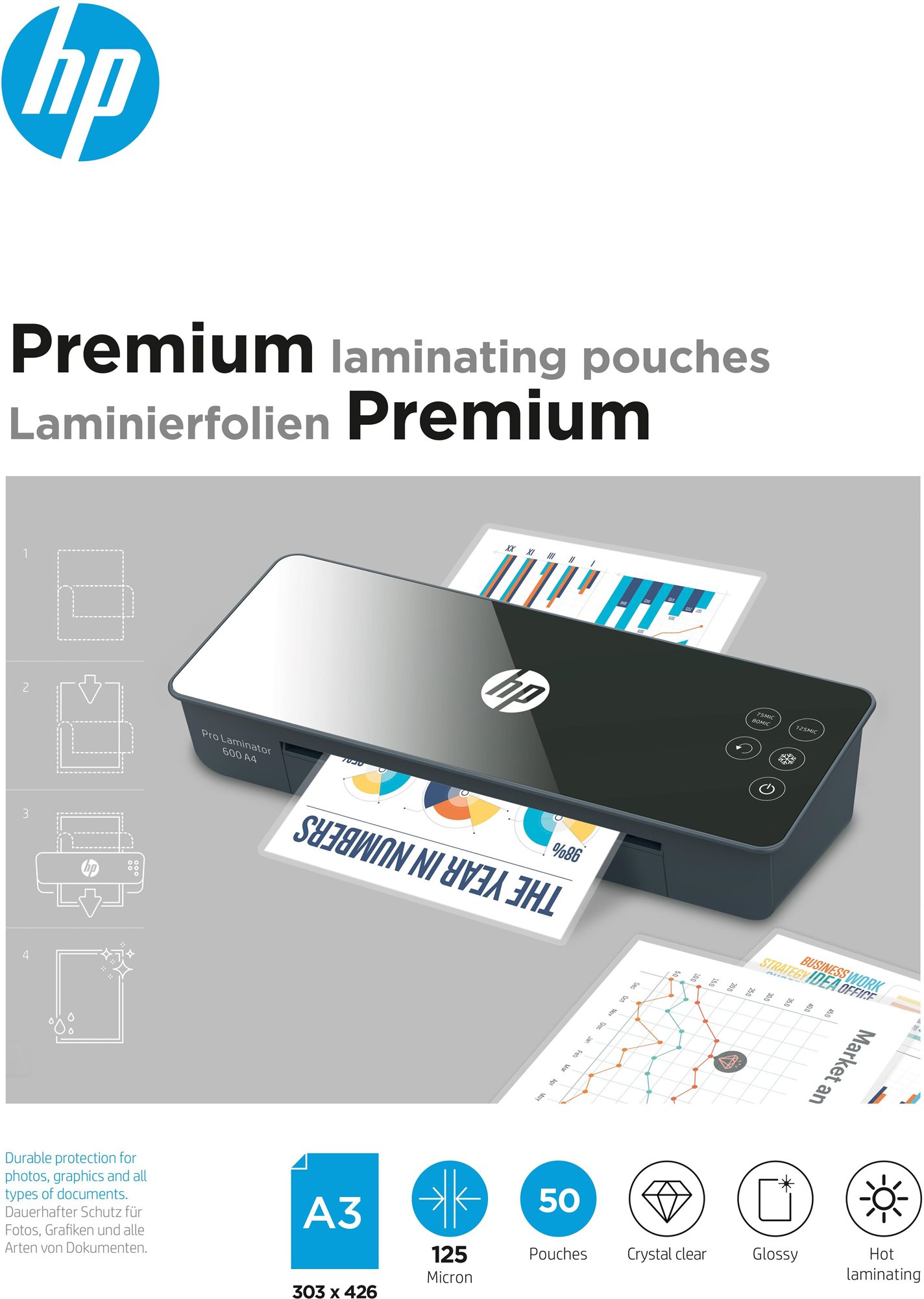 HP Premium A3 125 Micron, 50 ks