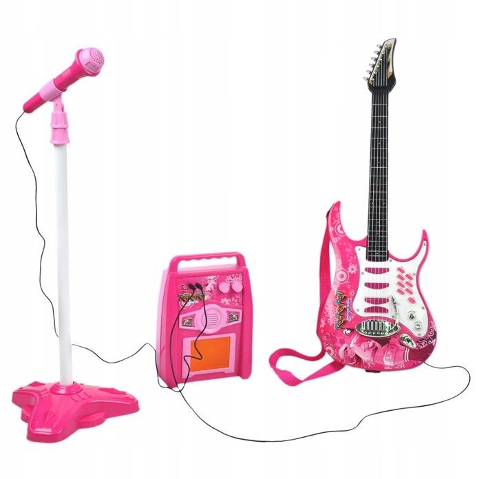 Kruzzel 22407 Detská rocková elektrická gitara na batérie, zosilňovač a mikrofón, ružová