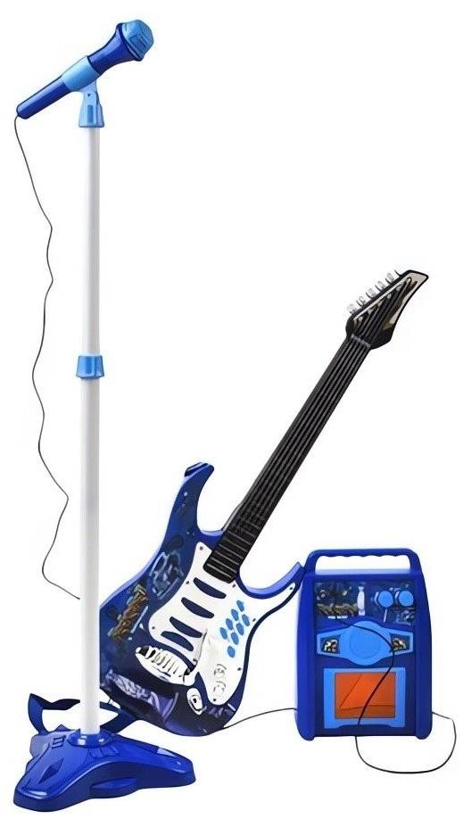 Kruzzel 22409 Detská rocková elektrická gitara na batérie, zosilňovač a mikrofón, modrá