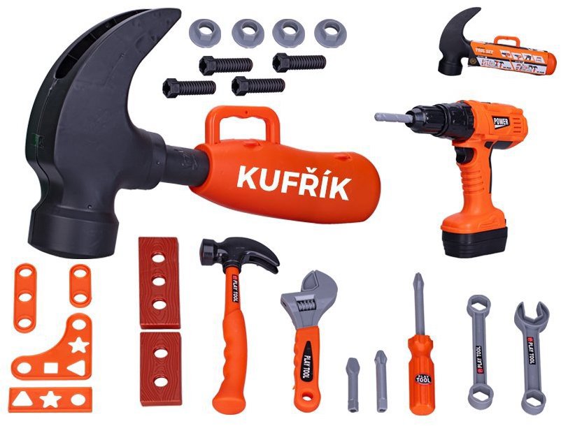 Micro Trading Detská vŕtačka s náradím, kufrík v tvare kladiva, 24 ks