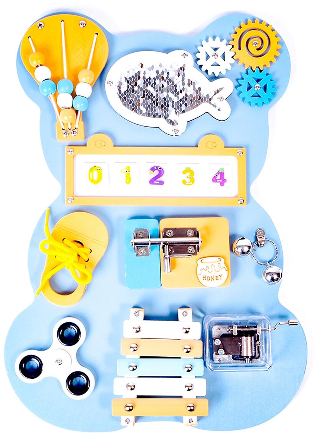 Aga4Kids Montessori drevená tabuľa Medveď modrý