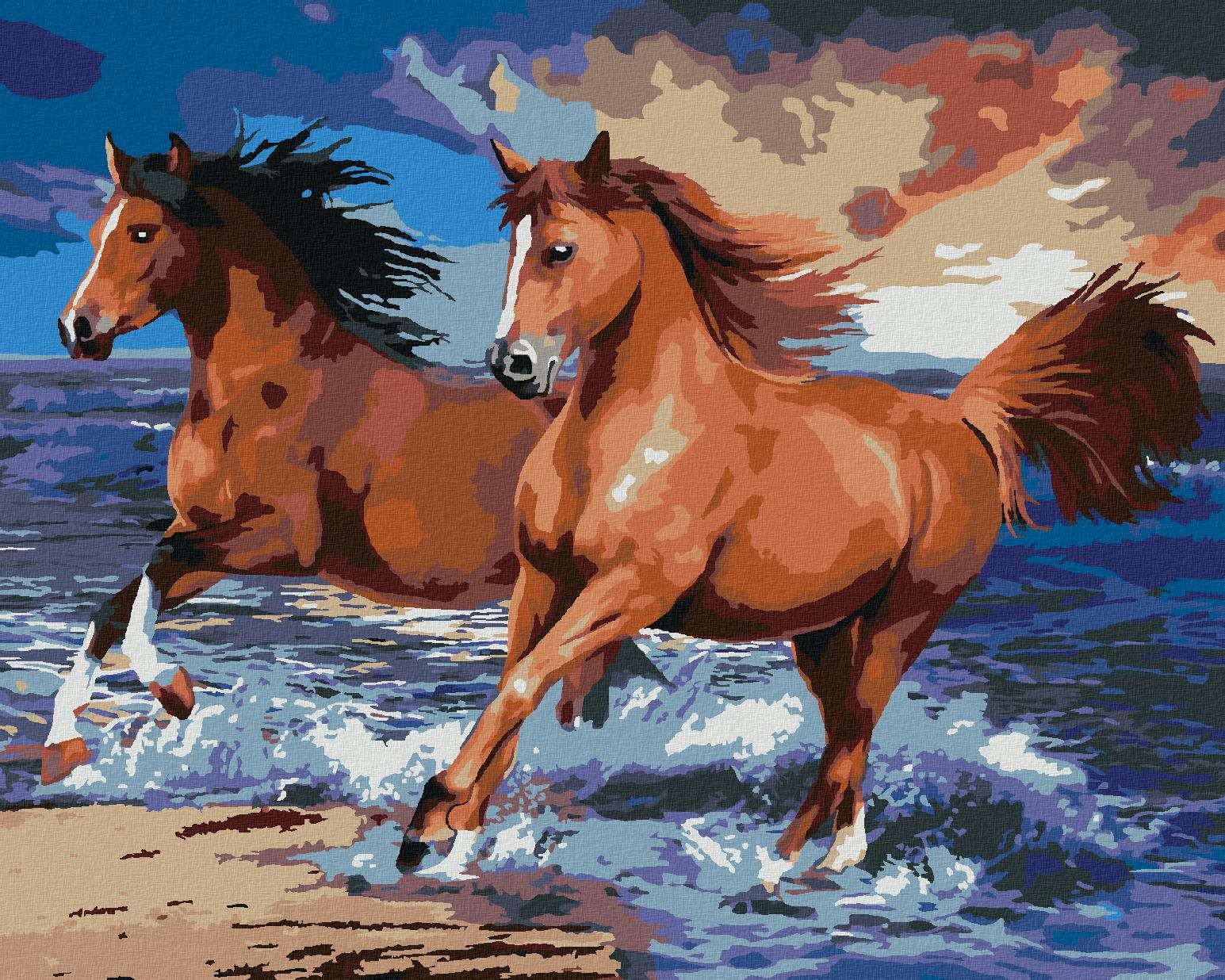 Maľovanie podľa čísel – Kone na piesočnatej pláži (Howard Robinson), 40 × 50 cm, bez rámu a bez napnutia plátna