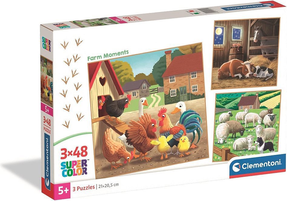 CLEMENTONI Puzzle Chvíle na farme 3× 48 dielikov