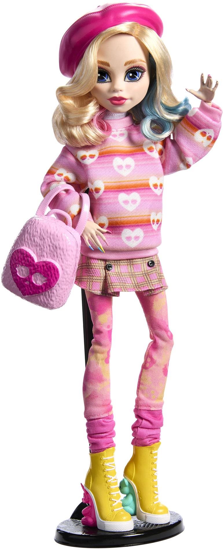 Monster High Wednesday Enid Sinclair v ružovom outfite s doplnkami