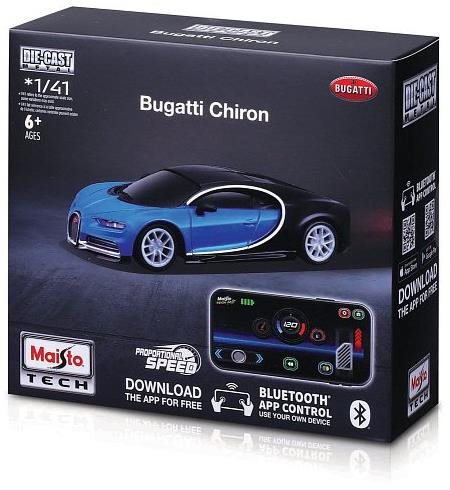 Maisto Die-Cast Metal so svetlami 1 : 41, Bugatti Chiron modro-čierne, 2,4 GHz, USB, XTR