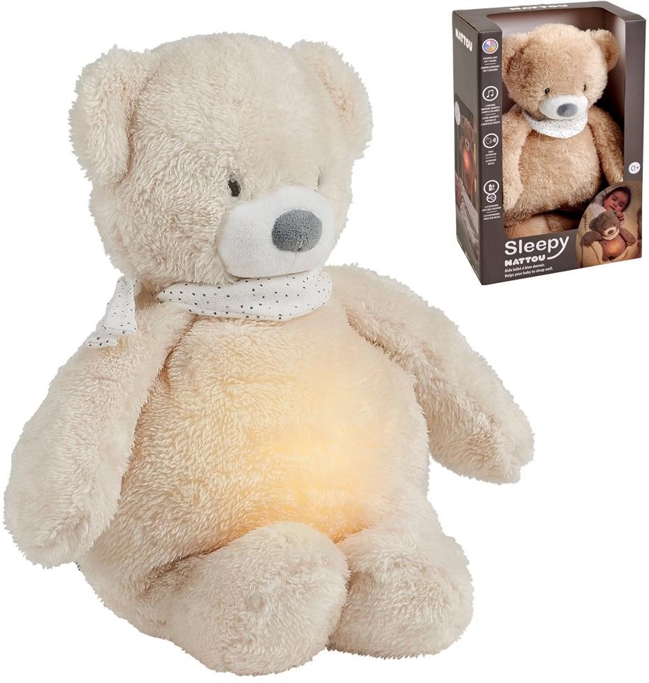 Nattou Sleepy Bear 4 v 1 hudobný so svetielkom a senzorom plače Beige
