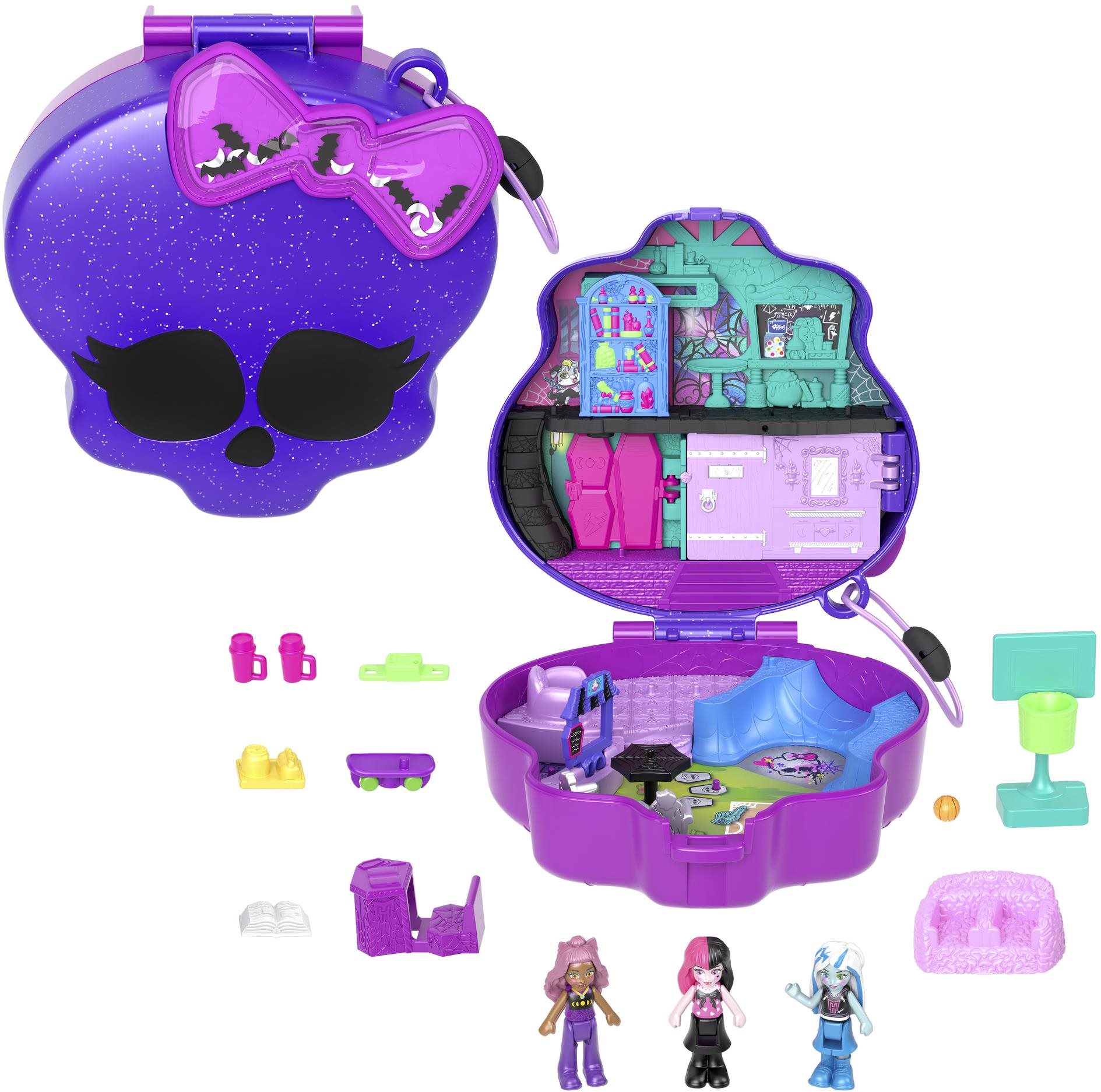 Polly Pocket Pocketka Monster High, 3 pidi monsterky, 10-príšerkovských doplnkov