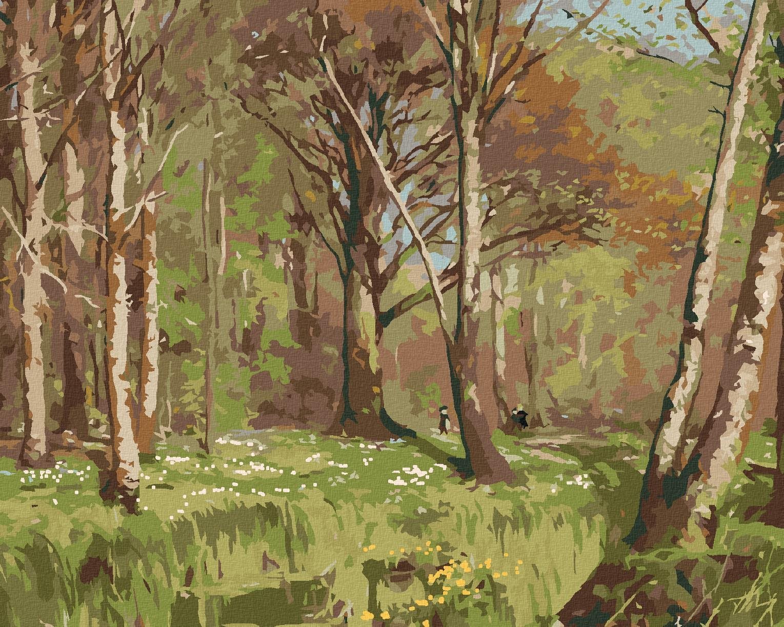Zuty – Maľovanie Podľa Čísel – Deti V Lese Na Jar, Sasanky Kvitnú (H. A. Brendekilde), 40 × 50 cm, Plátno + Rám