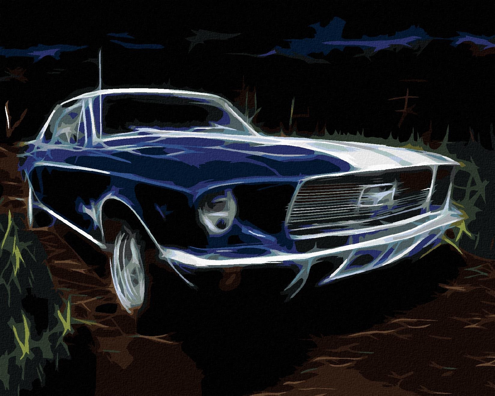 Zuty – Maľovanie Podľa Čísel – Modré Auto Ford Mustang, 40 × 50 cm, Plátno + Rám