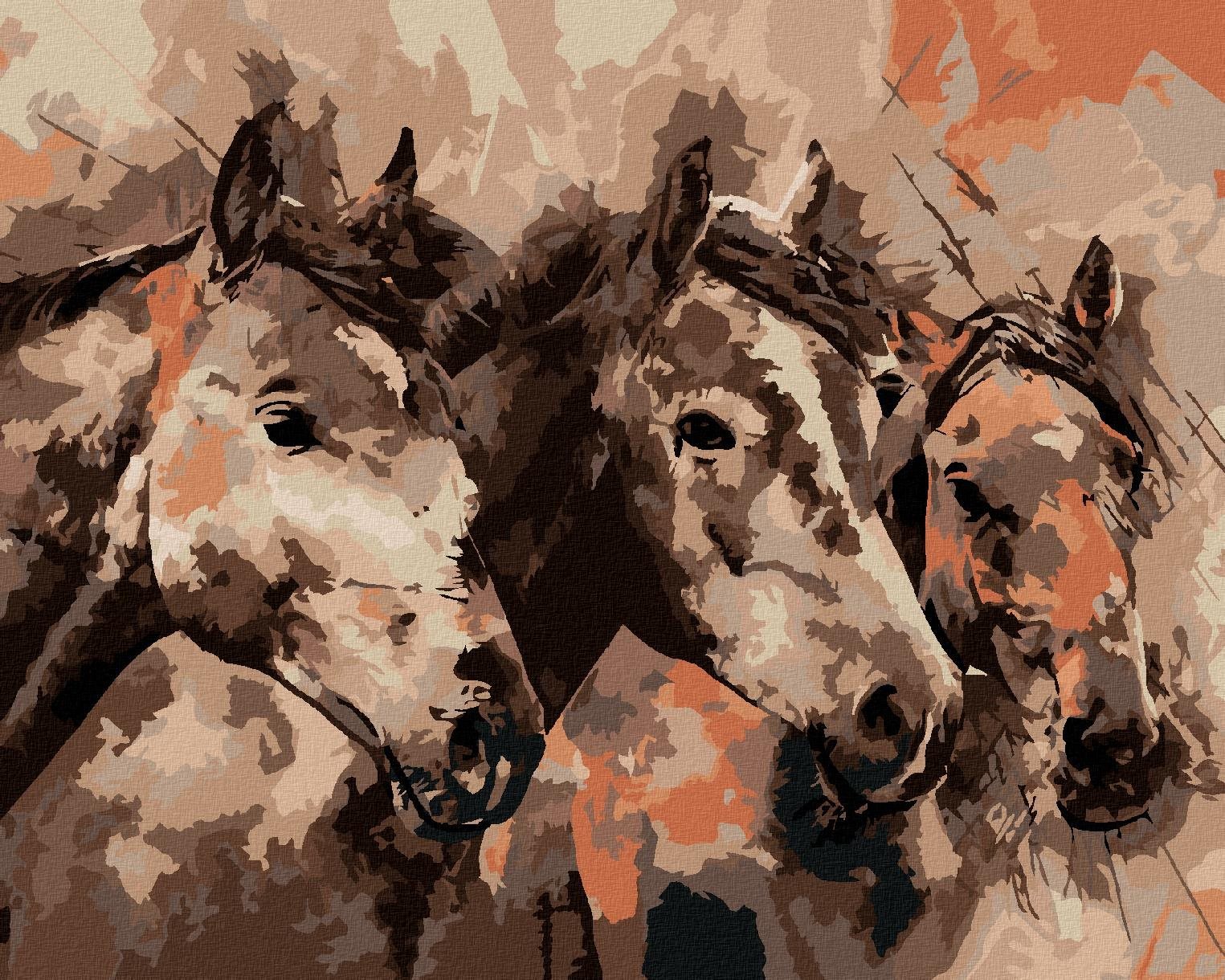 Zuty – Maľovanie Podľa Čísel – Maľované Kone V Hnedej, 80 × 100 cm, Plátno + Rám