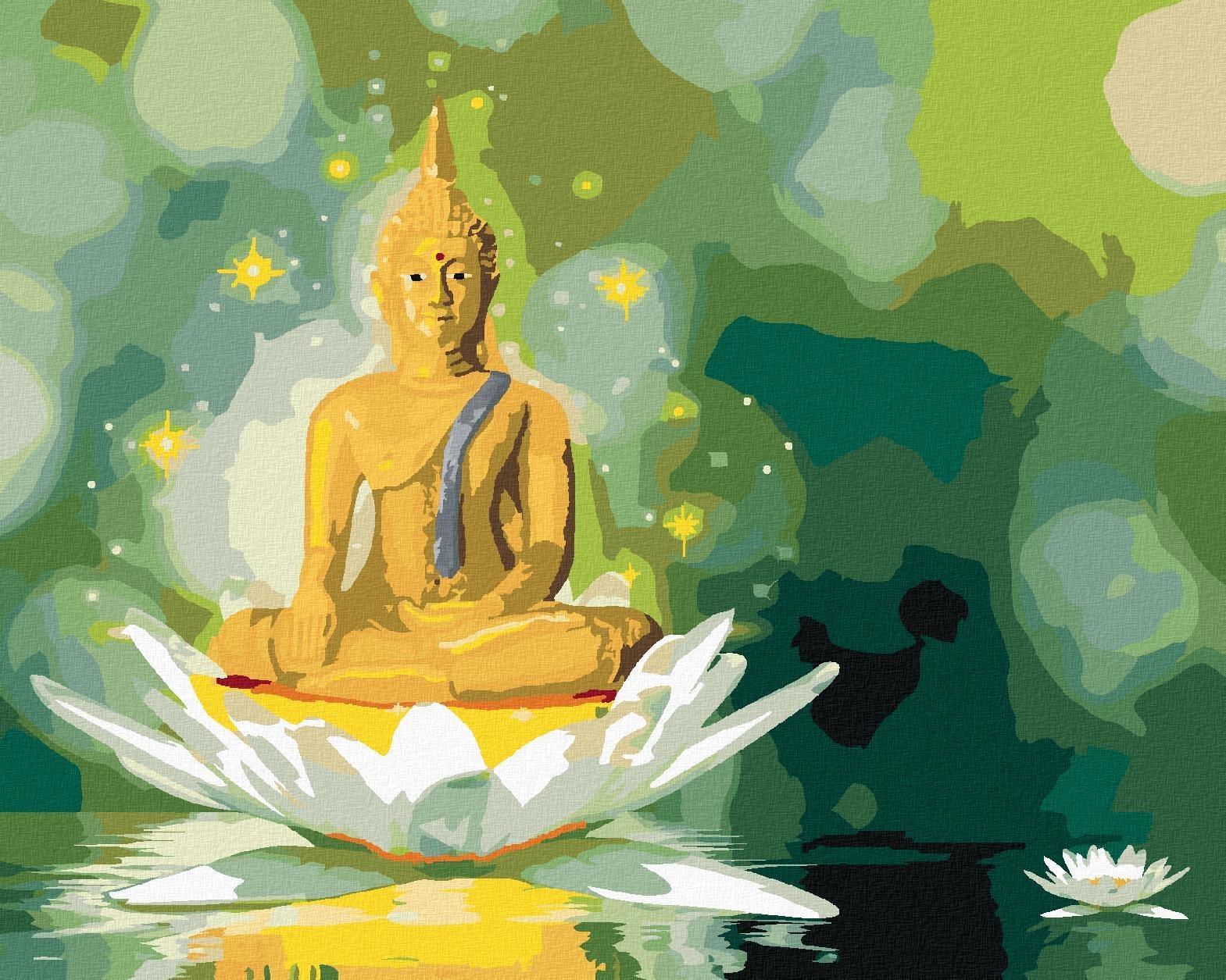 Zuty – Maľovanie Podľa Čísel – Zlatý Budha V Bielom Lotose, 40 × 50 cm, Plátno + Rám